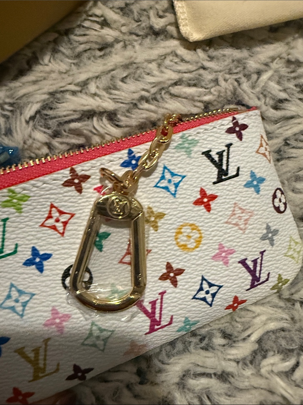 White Multicolor Monogram Card/Coin Pouch - Picture 4 of 5